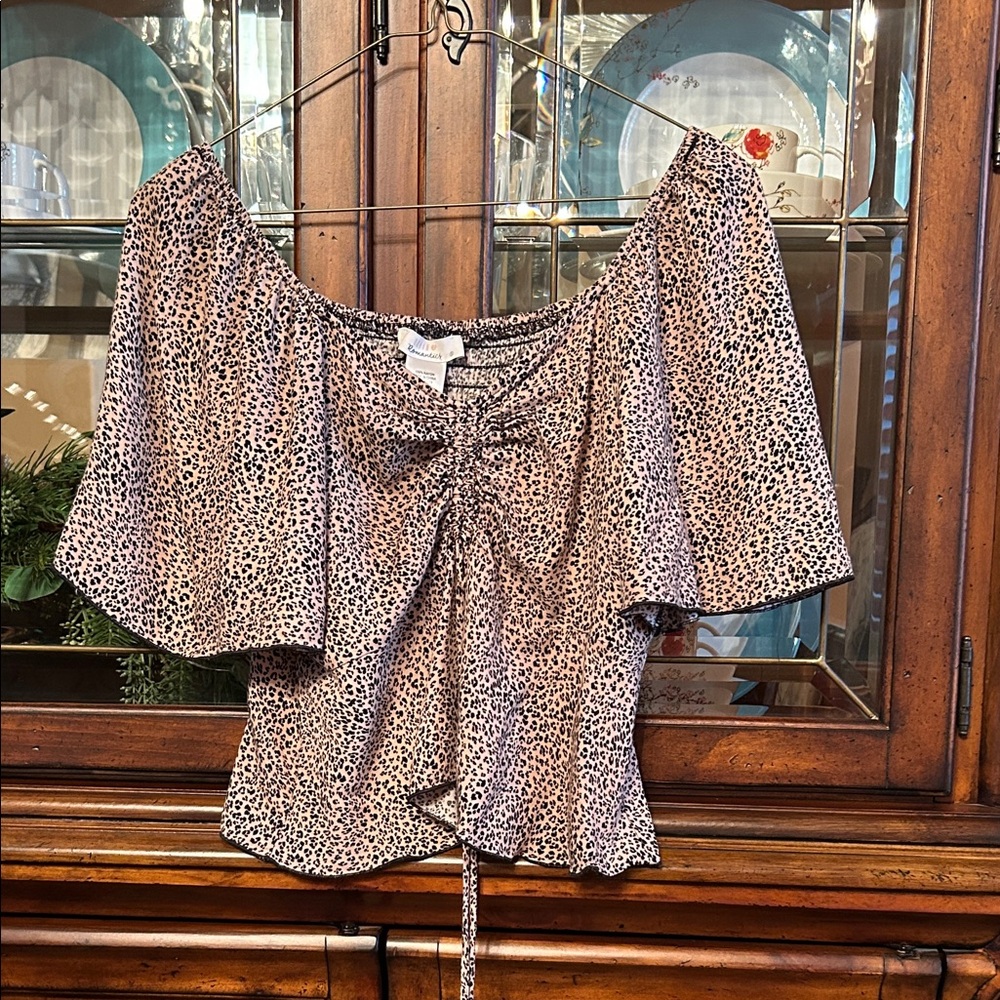 URBAN Romantics Pink and Black Leopard Tie-Front Blouse